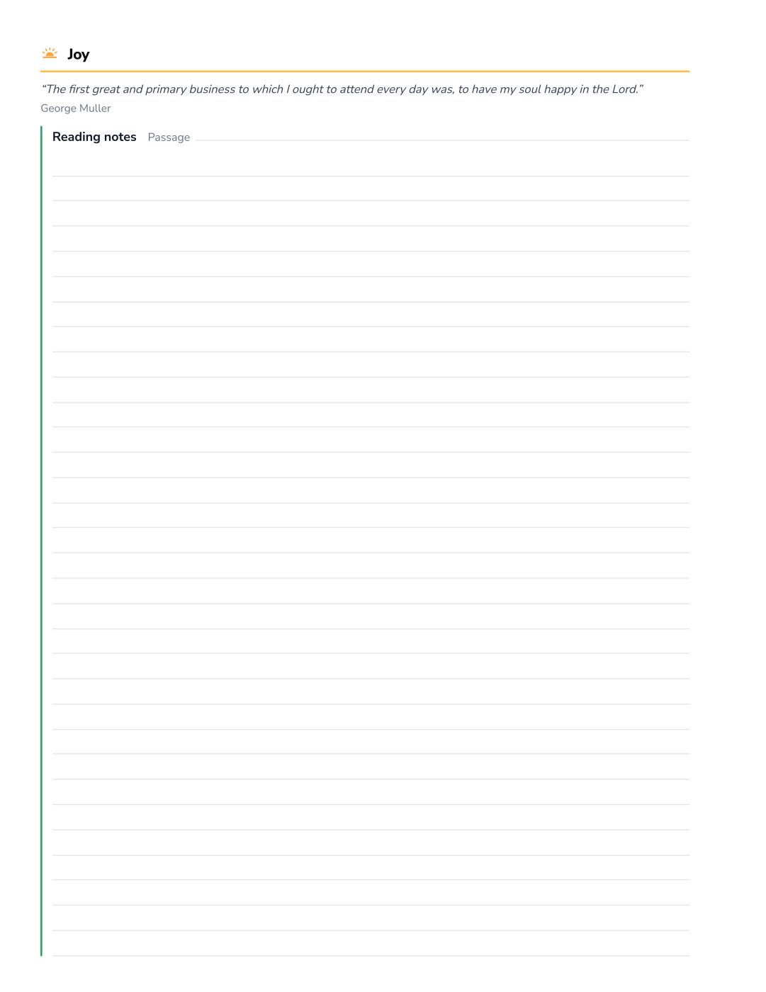 Daily Journal page with ruled space for Bible reading notes